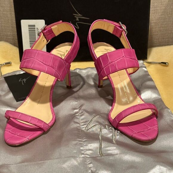 Giuseppe Zanotti coline croc embroidered Leather sandals in ficus size 7 - Picture 1 of 14